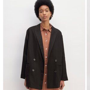NWT Everlane Black Linen Double-Breasted Blazer W Sz 8